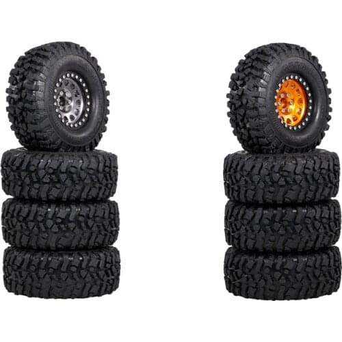 8 PCS Metal 2.2 Beadlock Wheel Rim Tires Set for 1/10 RC Crawler Car Parts,Yellow & Titanium