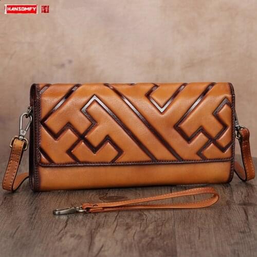 Retro Leather Women clutch bag female small shoulder messenger bag ladies large capacity wallet mobile phone purses