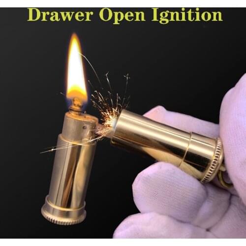 Brass body Kerosene lighter nunchaku shape.Trench pull-out cylinder retro vintage handmade copper collection men’s lighter