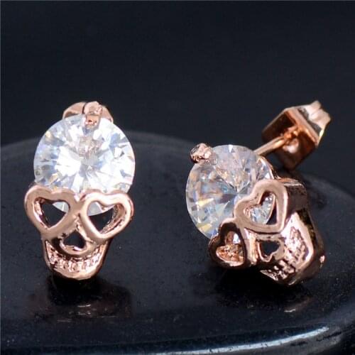 MISANANRYNE Nice Shipping New Trendy Womens/Girls Gold Color CZ Skull Stud Earrings Jewelry Gift