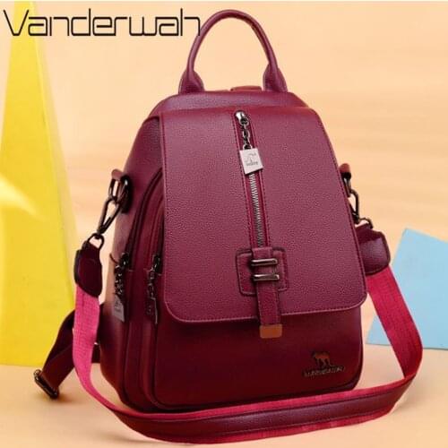 Multifunction Women Soft Leather Backpack 2019 School Bags For Teenager Girl Casual Travel Shoulder Bag Daypack Mochila Feminina