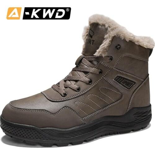 Fashion Brown Men Snow Boots With Fur Simple Winter Men Boots High Top Work Shoes Pu Leather Chausure Homme Waterproof Boots Men