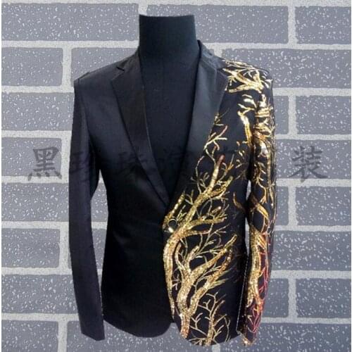 Gold Embroidered Men Suits Designs Masculino Homme Terno Stage Costumes For Singers Men Sequin Blazer Dance Clothes Jacket Black