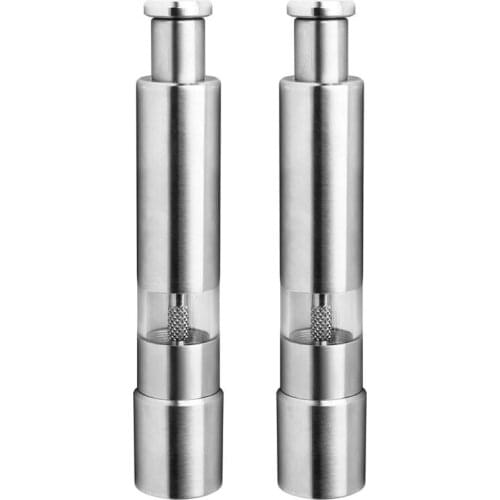 Salt and Pepper Mill Set, Stainless Steel Salt and Pepper Grinder Durable One Hand Operation Salt and Pepper Mill 2 Pack