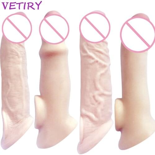 VETIRY Cock Sleeve Penis Enlarger Sex Toys for Male Soft Silicone Dildo Enhancer Realistic Penis Extension Delay Condoms For Men