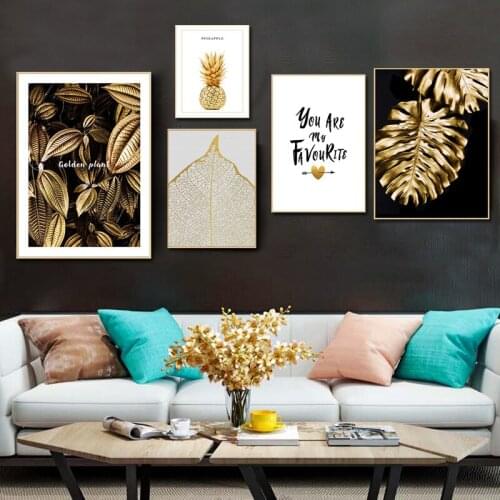 Nordic Yellow Grain Leaves Pineapple Leaf Texture Canvas Painting Abstract Letter Wall Picture Poster Print Living Room Decor