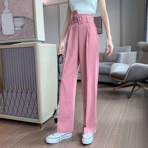 2021 Autumn Fashion Women Wide Leg Pants High Waist Loose Straight Pant Suits Office Lady Trousers Pink Black Clothes
