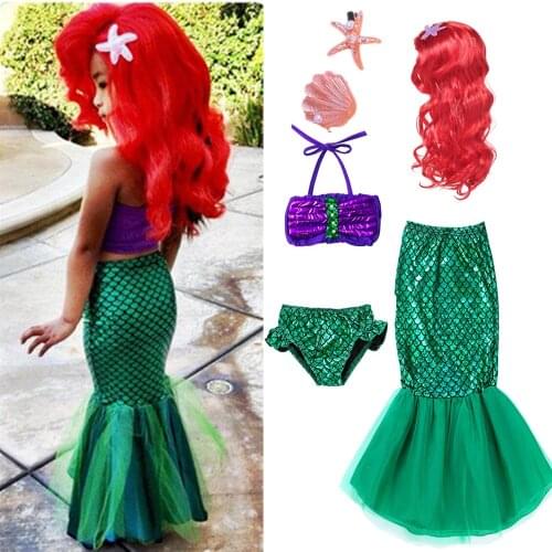 Sexy costumes for baby girls princess ariel dress The little Mermaid Ariel princess Cosplay costume mermaid+ Starfish hairpin