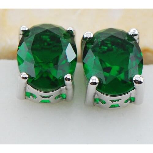Simulated Emerald 925 Sterling Silver Stud Earrings PE03 This item Min order is $10