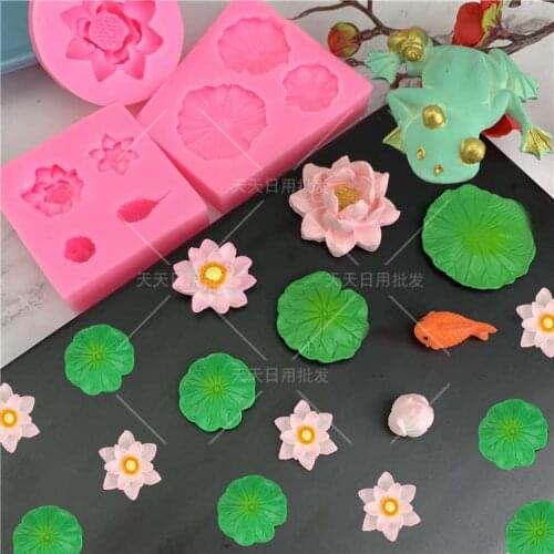 Chinese style 3D stereo small carp lotus leaf silicone mold frog size lotus chocolate fondant mold