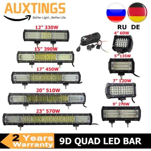 AUXTINGS 4 5 7 9 12 15 17 20 23inch 9D LED Work Light Bar Driving Off-Road Lamp 4-rows LED Bar Boat Car Tractor Truck SUV ATV