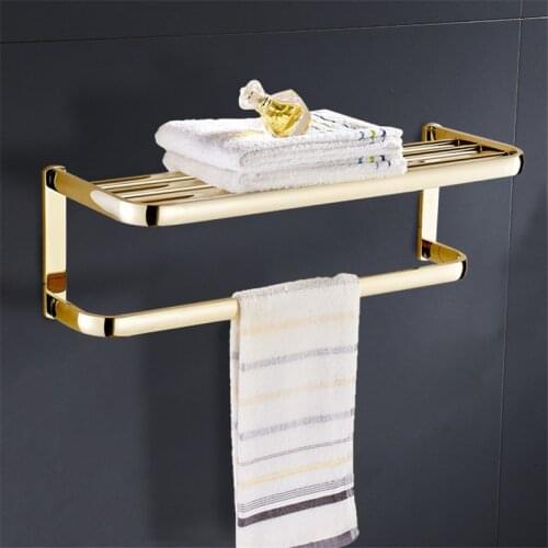 Tuqiu Bathroom Towel Rack Gold Fixed Bath Towel Holder Antique Bath Shelves Towel Rail Total Brass Wall Mounted Towel Hanger