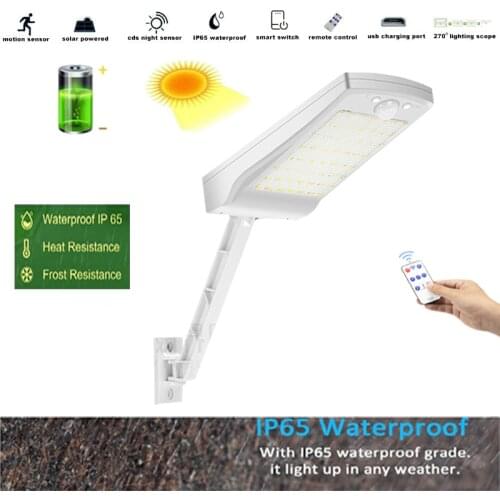 Solar Garden rard Lamp Outdoor 56 LED Wall Light PIR Motion Sensor Waterproof Remote Control 3 mode Security path light