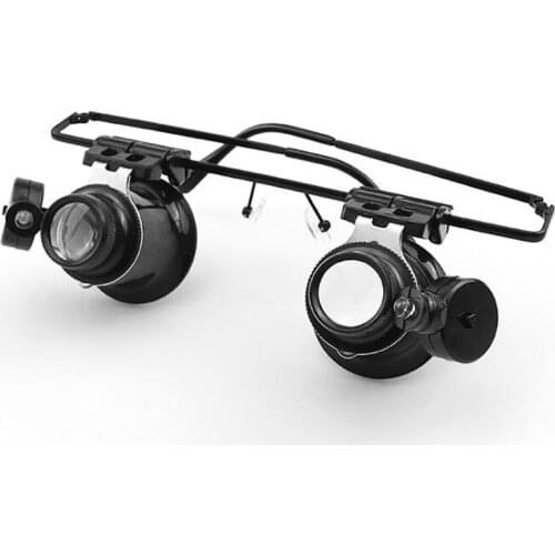 20X Glasses Magnifier with LED Illumination Acrylic Double Eyes Jewelry Magnifying Loupe Eyeglass Clock Watch Repair Tools