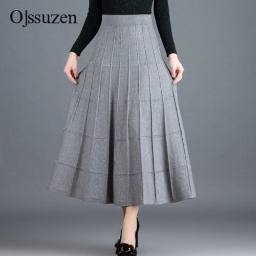 Elegant High Waist Elastic Skirt Women Sweater Clothing Winter Woman Soft Grey Black Knitting Skirt Ladies Office A Line