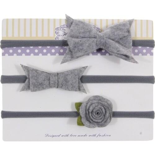 Yundfly New 3pcs/lot Felt Bows Flower Elastic Nylon Headband Kids Photography Props Baby Girls Cute Headwear Set Christmas Gift