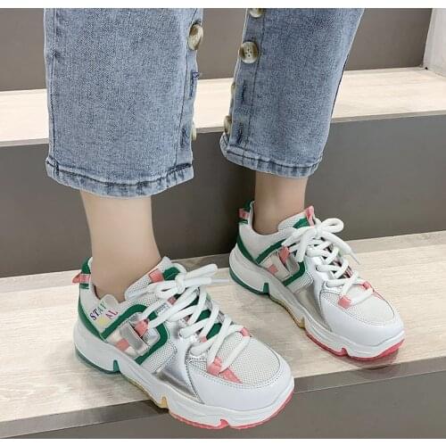 2020 spring and autumn mesh breathable rainbow thick bottom wild student lace up casual sports old shoes womens shoes Z746