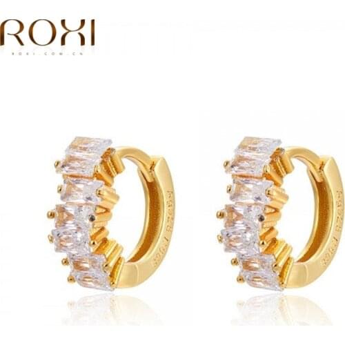 ROXI Copper Rectangle Crystals Circle Hoop Earrings for Women Girls Jewelry Earrings Elegant Earring Pendientes Huggie Earring