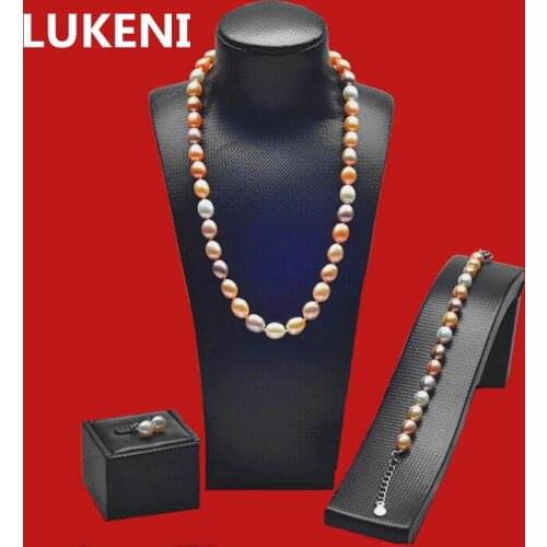 Rainbow color Fashion pearl jewelry set for women 6-7mm high quality natural pearl necklace & bracelet &Earrings Free shipping