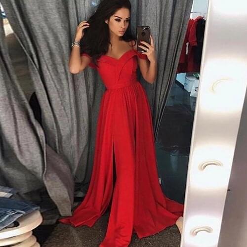 2021 A-Line Spaghetti Evening Dresses Long Women Straps Short Sleeves Floor-Length Satin Prom Gowns Elegant V-Neck Plus Size