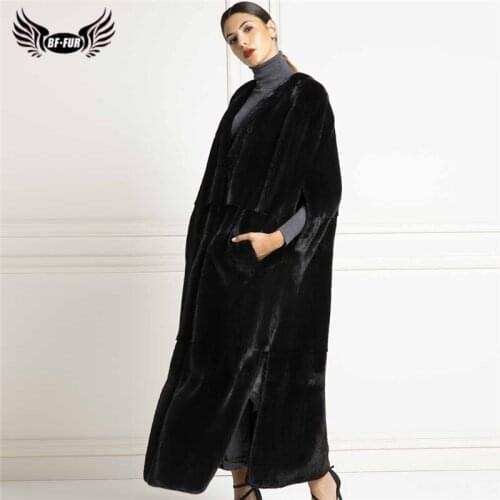 130cm Long Luxury Women Real Mink Fur Vest Fashion Overcoat Whole Skin Natural Mink Fur Jackets Sleeveless Female Winter Outwear