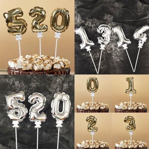 10pcsWedding Cake Automatic Inflatable 5Inch Gold And Silver Digital Balloon Cake Flag Birthday Party Decorations Adult Supplies