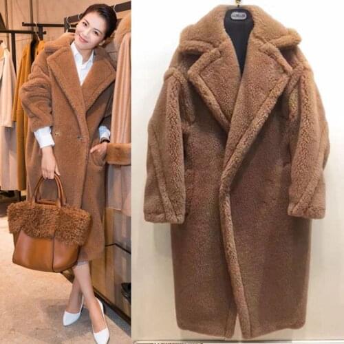 2020 Winter Women High Quality Lamb Fur Faux Fur Coats Turn-Down Collar Long Thick Warm Fur Coat Outerwear Plus Size Streetwear