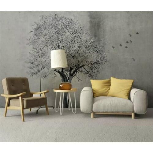 Home improvement 3d wall paper rolls waterproof silk wallpaper for walls 3d murals background Hand-painted tree birds retro