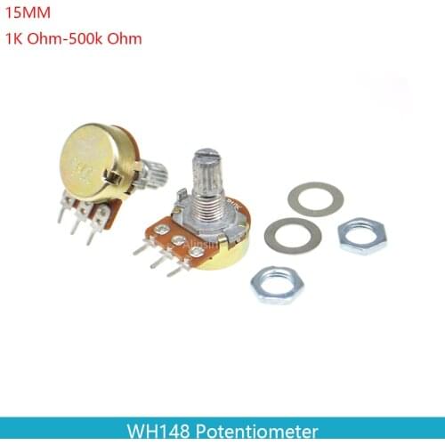 5pcs WH148 B1K B2K B5K B10K B20K B50K B100K B500K 3Pin 15mm Shaft Amplifier Dual Stereo Potentiometer 1K 2K 5K 10K 50K 100K 500K