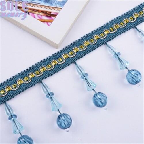 12M Curtain Lace Fabric Crystal beads Ribbon Trim Fringe Hanging Strap Accessories for Dress Sofa Cushion Pillow Home Decoration