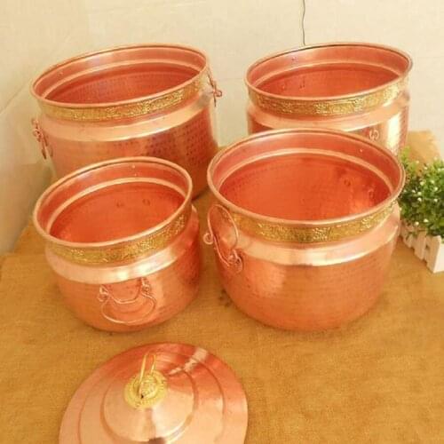 Handmade Pure Copper Large Soup Pot Thick with Handle Lid Deep Top Grade Gift