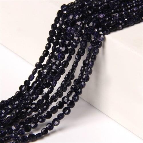 Natural Round Starry sky Blue Sandstone Stone Beads Loose Coin Flat Beads For Jewelry Making DIY Accessories Wholesale Supply