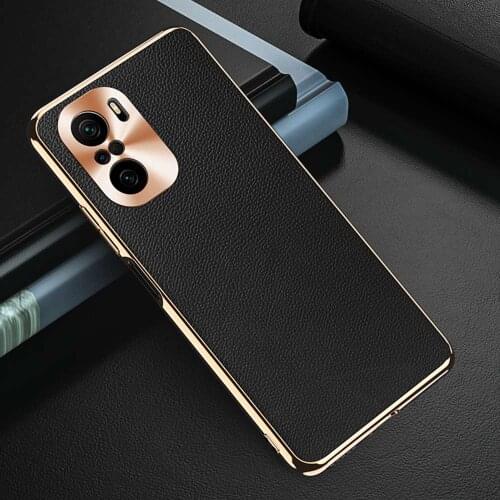 K40 Pro Genuine Leather Case For Xiaomi Redmi K40 Cover Plating CD Pattern Lens Coque For Redmi K40Pro Plus Cases Leather Fundas