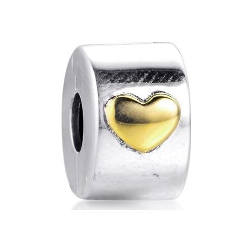 CKK Fits Women Charms Bracelet 925 Sterling Silver Classic Heart Clip Charm Beads for Jewelry Making Berloques