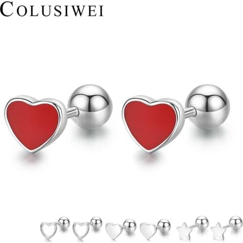 Colusiwer Cute Heart-Shape Star Stud Earrings 100% 925 Sterling Silver Anti-Allergy Earrings for Women Fashion Girl Jewelry Gift
