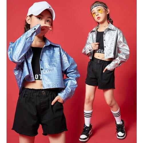 Kids Cool Concert Hip Hop Clothing Tank Crop Shirt Mini Shorts For Girls Jazz Dance Costume Clothes Singers Outfits