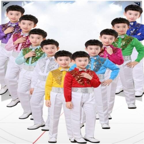 Childrens sequins jazz dance Latin dance chorus dress reading costume boy host long sleeve suit performance clothing