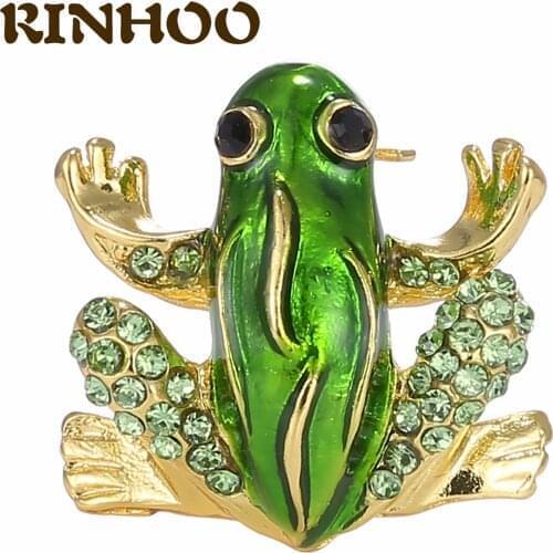 Luxury Green Crystal Frog Enamel Pin Cute Cartoon Animal Brooches Women Fashion Party Casual Brooch Jewelry Clothes Accessories