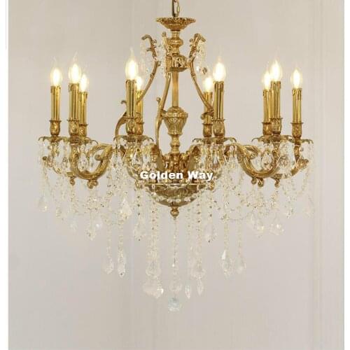 European Copper Chandelier Living Room Bedroom Decor Modern Luxury LED Chandelier 6arms D68cm Crystal Kitchen Ceiling Chandelier