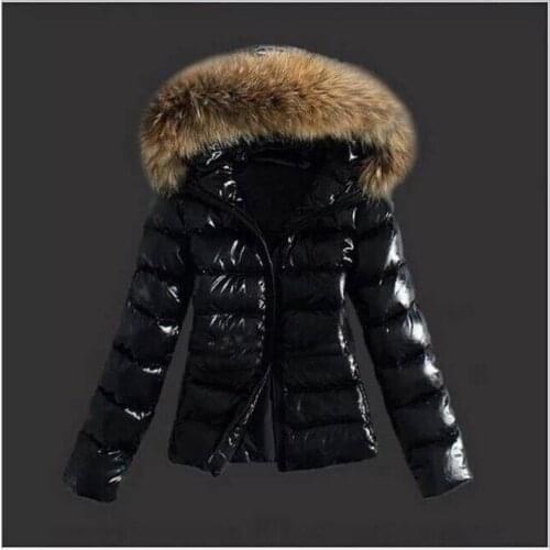 Europe and America Slim Fit Short Cotton Coat Faux Fur Large Fur Collar Dumped Cap Warm Coat