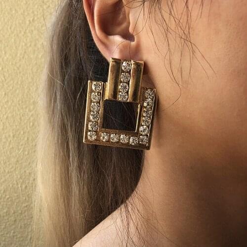 Exknl Fashion Geometric Metal Rhinestone Drop Earrings Square wedding Big Long Crystal Earrings Jewelry Accessories For Women