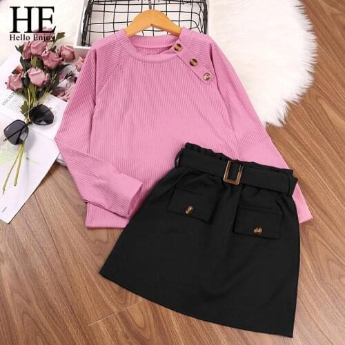 HE Hello Enjoy Baby Girls Clothes Set Autumn Long-Sleeve Blouse With Wood Ears + Skirt Suit Sweat Outfit Children Clothes Outfit