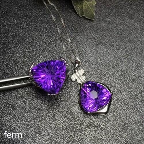 KJJEAXCMY exquisite jewelry 925 pure silver inlaid natural amethyst ladies jewelry set rings pendant 2 pieces