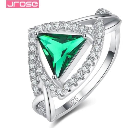 JROSE New Fashion White Green Geometric Zircon Rings For Women Charms Silver 925 Jewelry Wedding Engagement Band Bijoux