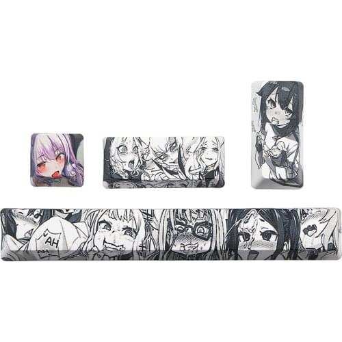 C1FB 4Pcs Japanese Anime PBT Space Keycaps Ahegao Keycaps 6.25U ESC Spacebar Caps For Mechanical Keyboard Switches Keycaps