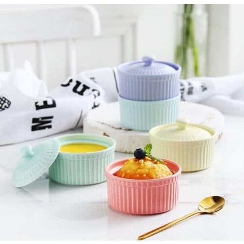 Creative Baking Bowl with Lid Ceramic Steamed Egg Bowl Stew Cup Household Baking Small Bowl Tableware Pudding Cup Dessert Bowl