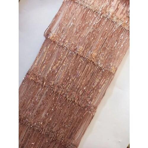 Baby pink tulle lace sequins embroidery African french lace fabric 5 yards per piece ZX30752