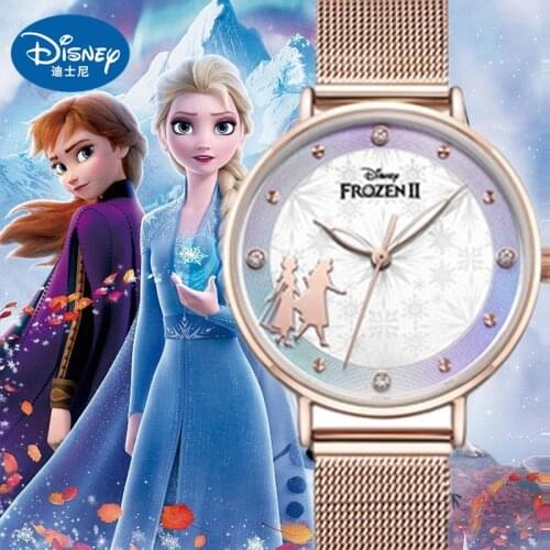 Disney 2020 Frozen Ⅱ Princess Luxury Rhinestone Jewelry Cute Girl Fashion Watch Teen Women Leather Quartz Watches Ladies Clocks
