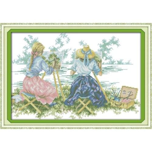 Joy Sunday Girl Paint From Life Home Decor Printed Pattern Cross Stitch Kit Needlework DIY Handmade Cotton Thread Embroidery Set