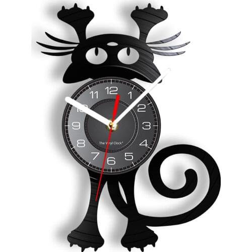 Cat Wall Clock For Pet Owners Funny Kitten Wall Art Black Cat Vinyl Record Wall Clock Home Decor Vinyl Record Timepiece Clock